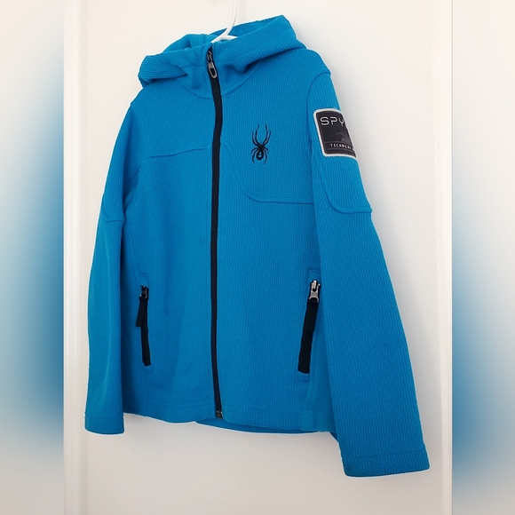 SPYDER technical ski warm fleece hooded teal jacket with zipper pockets size 8 - Picture 5 of 15